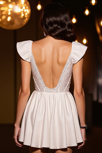 Sparkly Ivory Corset A Line Beaded Short Cocktail Dress